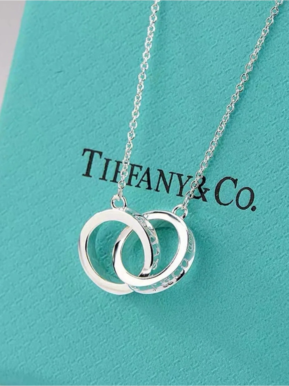 Tiffany & Co. Sterling Silver Interlocking Ring Necklace - Tiffany Blue Accents